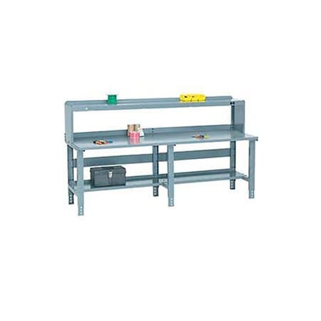 GLOBAL EQUIPMENT Extra Long Workbench w/ Steel Square Edge Top   Riser, 96"W x 30"D, Gray 706436
